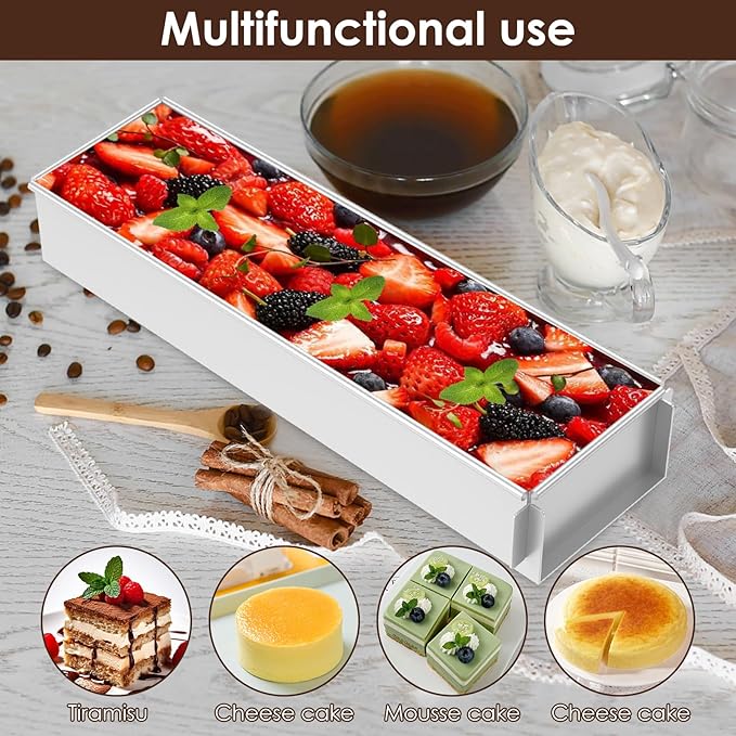 4 Pack Tiramisu Pan, Long Rectangle Cake Mold, Aluminum Alloy with Removable Frame Tiramisu Rectangle Trays for Tiramisu Cheesecake Mousse (4)