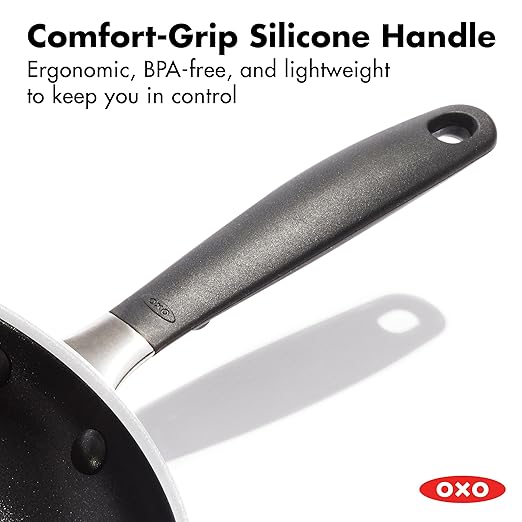 OXO 8” & 10” Non-Stick Every Day Frying Pan Set, BPA-Free Comfort Grip Silicone Handles, Dishwasher & Oven Safe, PFAS-Free Ceramic Skillets, Black