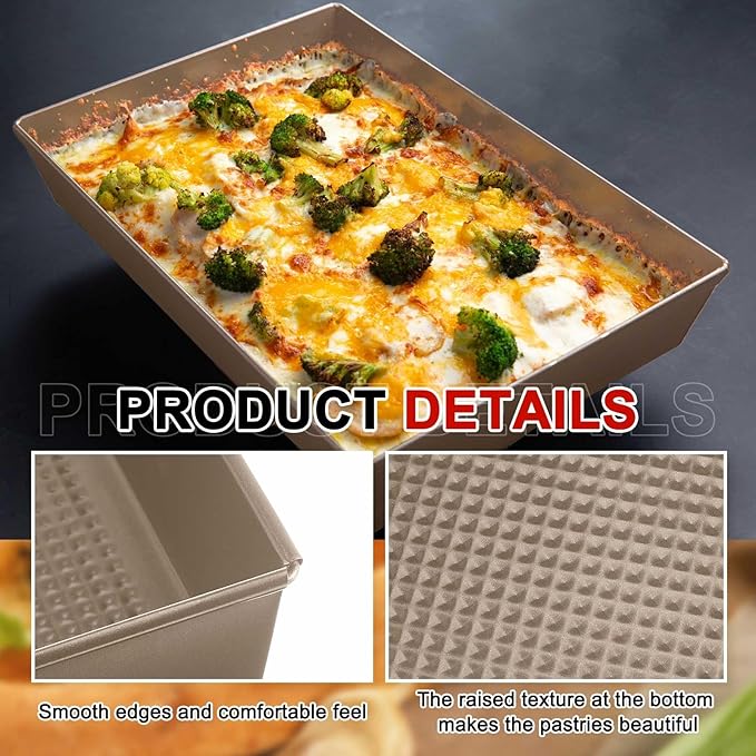 Detroit Style Pizza Pan Hard Rectangular Deep Pizza Pans Non Stick Sicilian Style Pan Dish Pre Seasoned Bakeware Kitchenware(10 x 14 x 2.36 in,Gold,3 Pcs)