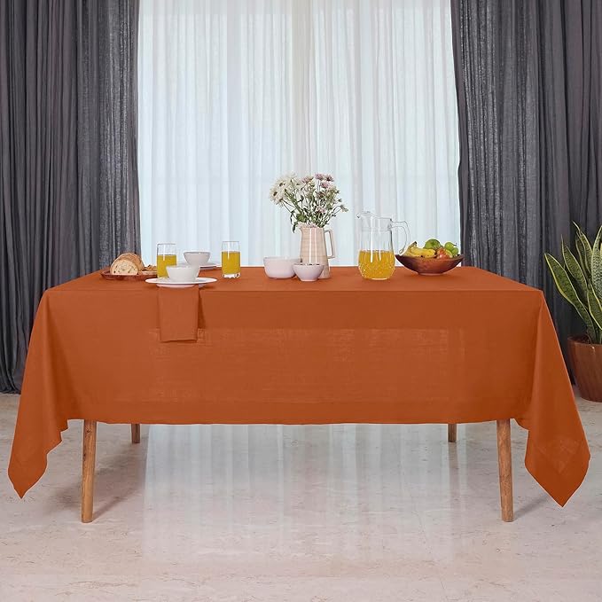 D'Moksha Homes Linen Rust Tablecloth 60 x 132 Inch - 100% Pure Linen Rectangular Tablecloth - Machine Washable Table Cloth for Fall and Halloween