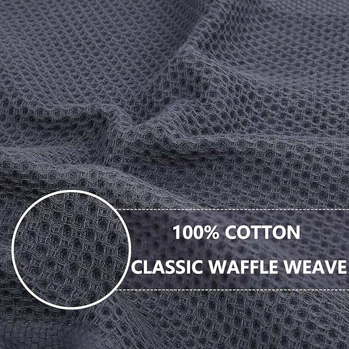 Homaxy 100% Cotton Waffle Weave Kitchen Dish Towels, Ultra Soft Absorbent Quick Drying Cleaning Towel, 13 x 28 Inches, 4-Pack, Dark Grey