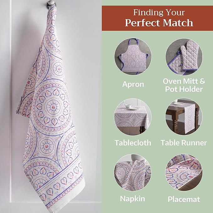 Maison d' Hermine Kitchen Towels Set of 3 100% Cotton 27.50" x 20" Reusable Cloth Tea Dish Towels Absorbent with Hanging Loop for Kitchen, Home, Dining, Cocktail Parties Spring/Summer (Mandala)