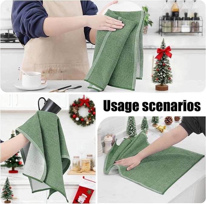 Homaxy Premium Kitchen Towels(18”x 28”, 8 Pack), Large Cotton Kitchen Hand Towels, Flat and Terry Dish Towels, 380 GSM Highly Absorbent Tea Towel Set with Hanging Loop, Grass Green