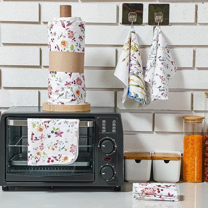36 Pack Reusable Cleaning Cloths Washable Cotton Kitchen Dish Towels for Home Christmas Party Supplies Bulk, 9.84x11.81in (Wildflowers)