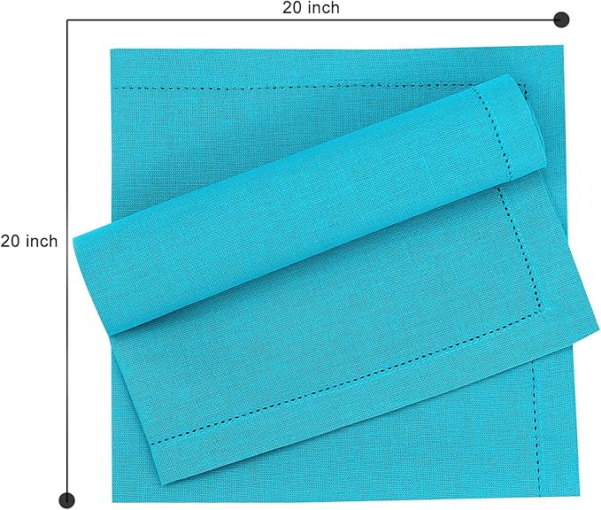 Ruvanti Premium Linen Napkins Set of 6-20x20 Inch, Classic Hemstitch, Mitered Corner Cloth Napkins ‎‎- Soft, Elegant Dinner Napkins Cloth Washable for Weddings, Parties, Everyday Use - Blue
