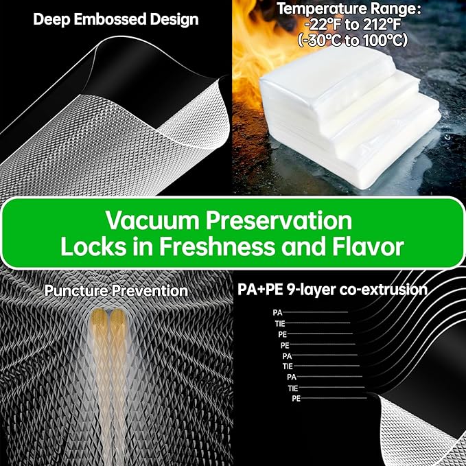 L'ELEF MISTICO Precut Vacuum Sealer Bags for Food, 100 Pint 6" x 10" BPA Free Food Saver, Vacuum Storage for Sous Vide and Freezer