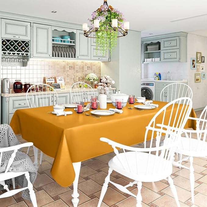 homing Rectangle Vinyl Tablecloth, Waterproof Spillproof Plastic Flannel Backed Table Cloth, Wipe Clean Table Cover for Dining, Buffet Parties and Camping (Mustard Yellow, 54" x 108")