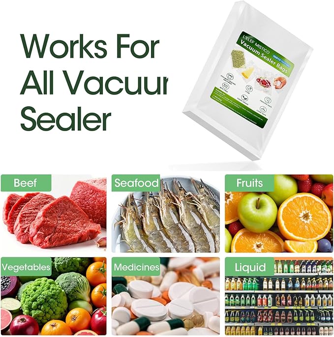 L'ELEF MISTICO Precut Vacuum Sealer Bags for Food, 100 Gallon 11" x 16" BPA Free Food Saver, Vacuum Storage for Sous Vide and Freezer