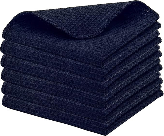 PurpleEssences Dish Cloths and Dish Rags - 6 Pack Waffle Weave Solid Kitchen Dish Wash Cloths, 100% Cotton, 12 x 12 Inches, Ultra Soft Absorbent Quick Drying - Christmas Holiday Winter - Navy Blue