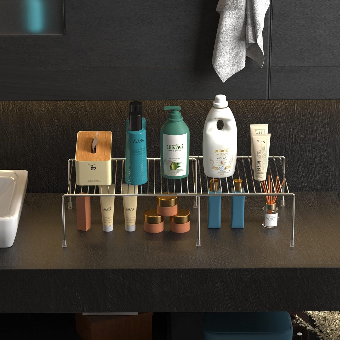 Redrubbit Cabinet Storage Shelf Rack, Expandable Metal Rustproof Kitchen Counter and Cabinet Shelf, Storage Rack Organizer Space Saver for Kitchen, Fridge, Cabinet, Bathroom, Chrome, Set of 6