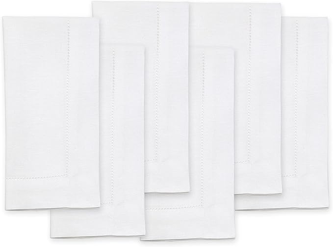 Solino Home White Linen Napkins Set of 6-100% Pure Linen Hemstitch Dinner Napkins 20 x 20 Inch for Fall, Autumn, Winter, Thanksgiving, Christmas, Holiday - Classic Hemstitch