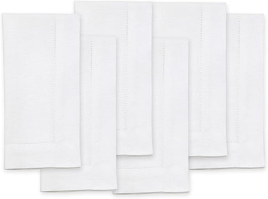 Solino Home White Linen Napkins Set of 6-100% Pure Linen Hemstitch Dinner Napkins 20 x 20 Inch for Fall, Autumn, Winter, Thanksgiving, Christmas, Holiday - Classic Hemstitch