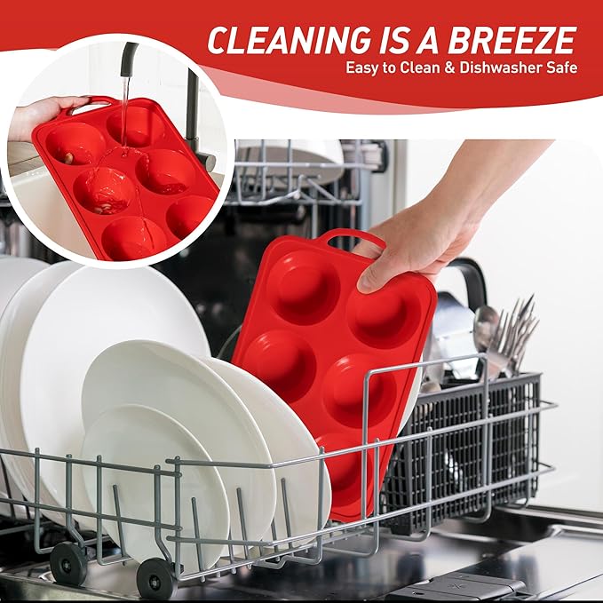 2 Packs 6 Cups Silicone Muffin Pan with Metal Reinforced Frame Jumbo Size Cupcake Pan Tray Egg Bites Cookie Molds Muffin Tin Tart Pans Moldes De Silicona Para Gelatina Hornear Flan Chocoflan