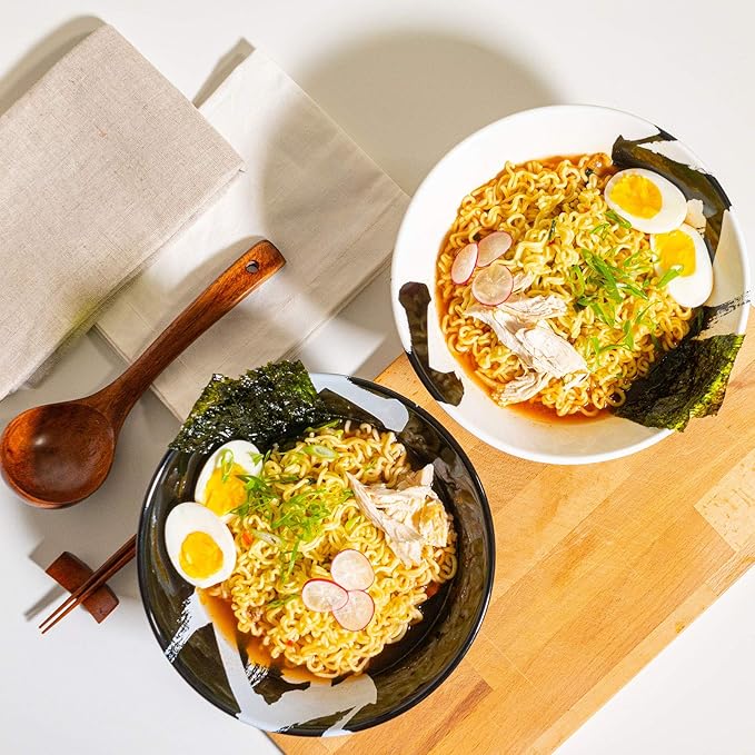 Japanese Ceramic Ramen Bowl Set, 60oz Large Ramen Bowls with Chopsticks, Spoons and Chopstick Rests – Bowl for Ramen, Pho, Salad, Poke, Soup, Udon – Minimalist Design, Premium Quality, White