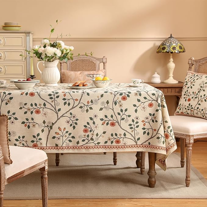 French Tablecloth for Square Tables,Linen Table Cloth with Colorful Flowers and Leaves Pattern,Heavy Durable Table Cover for Dining Kitchen Decor Party Banquet Christmas,67"*67"