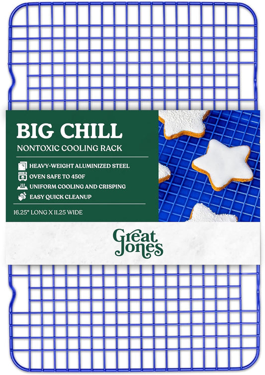 Great Jones Big Chill Wire Cooling Rack (Blueberry) – 16.9" × 11.4" Heavy-Weight Aluminized Steel,Nonstick Baking Rack – Oven Safe 450 °F, Bacon & Cookie Cooling Rack – Fits Half Sheet Pans