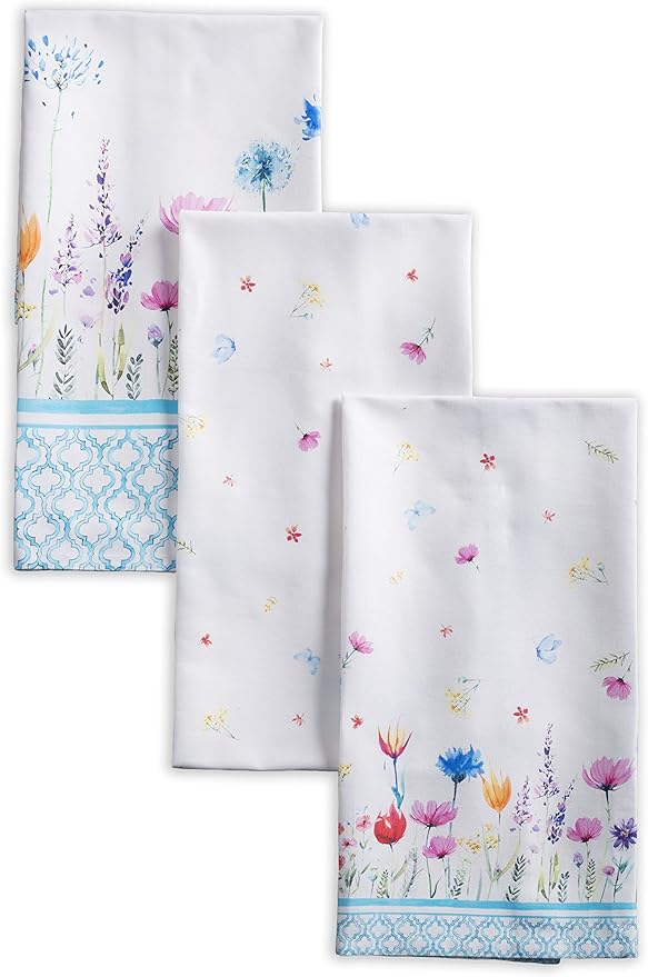 Maison d' Hermine Kitchen Towels Set of 2 100% Cotton 27.50" x 20" Reusable Cloth Tea Dish Towels Absorbent with Hanging Loop for Kitchen, Dining, Cocktail Parties Spring/Summer (Flower in The Field)