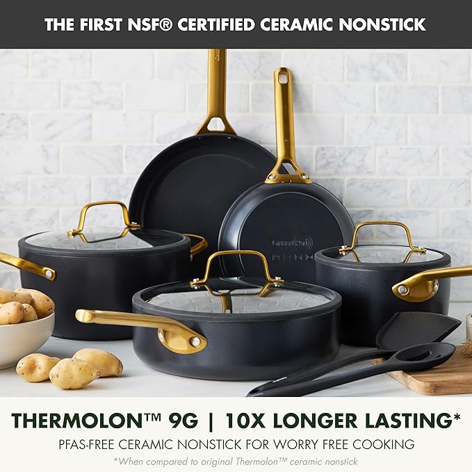 GreenPan Nonstick Reserve Pro 10 Piece Cookware Set, NSF Certified Ceramic, Hard Anodized PFAS-Free Pots & Pans Set with Lids, Stainless Steel Handles, Oven & Dishwasher Safe, Black