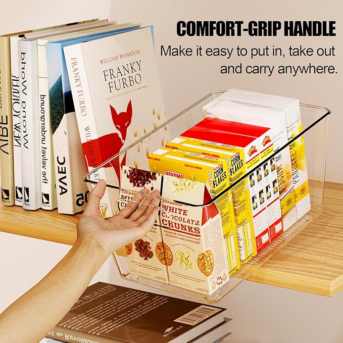 8 Pack Large Clear Plastic Storage Bins, Refrigerator Cabinet Organizers with Handles for Pantry Organization and storage, Perfect for Home Organization, Kitchen, Laundry, Office& Garage