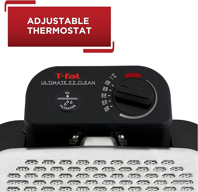 T-fal 3.5L Stainless Steel Deep Fryer with Basket for Home Use, 1700W, Deep Fryer with Oil Filtration, Temp Control, Digital Timer