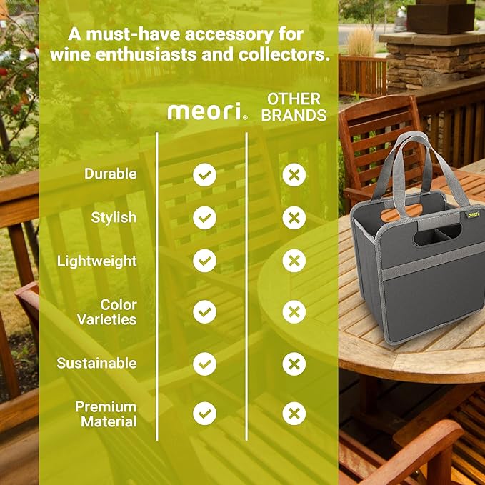meori Foldable 6 Bottle Wine Tote Liquor Spirits Tastings Grocery Shopping Glass Dividers Travel Hostess Gift, granite grey (A100764)