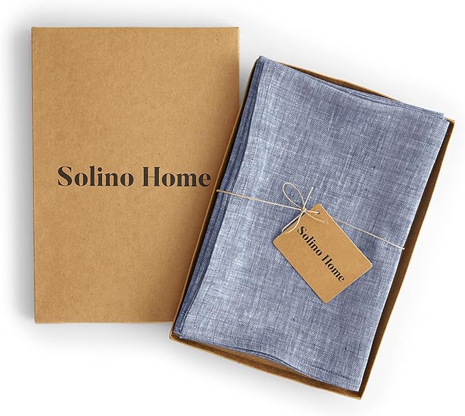 Solino Home Linen Cloth Napkins Set of 4-100% Pure Linen Chambray Indigo Dinner Napkins 20 x 20 Inch - Athena, Handcrafted and Machine Washable - Christmas, Holiday, Winter