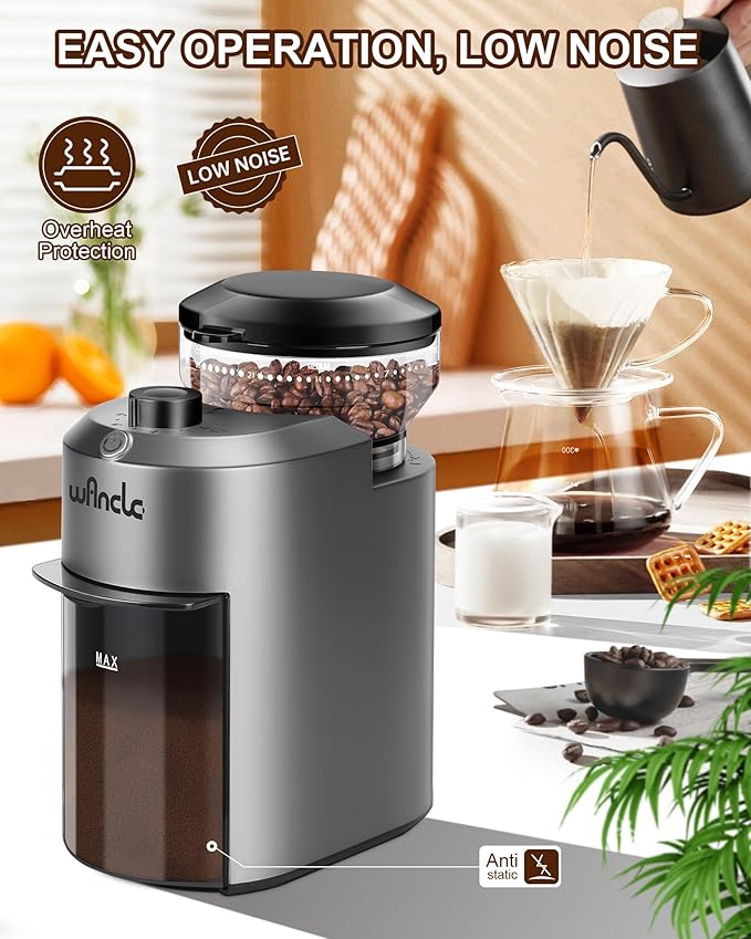 Wancle Coffee Grinder - Electric Burr Coffee Grinder - Adjustable Burr Mill with 28 settings - 12 Cups - Professional Coffee Bean Grinder - Grey