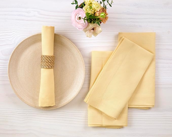 Solino Home Linen Napkins Set of 4-100% Pure Linen Golden Straw Dinner Napkins Cloth 20 x 20 Inch for Fall, Autumn, Thanksgiving - Fete, Handcrafted and Machine Washable
