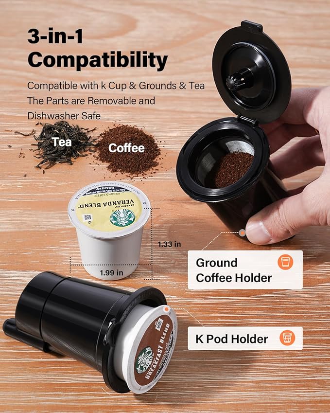 Coffee Maker Hot & Iced With Bold Setting,Single Serve Coffee Maker For K Cup And Grounds，52 Oz Removable Water Tank,6-14 Oz Brew Sizes,One Cup Kcup Coffee Machine With Reusable Filter, White