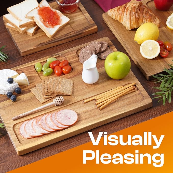 Premium Acacia Wood Cutting Board Set of 3 – Reversible Dual-Sided Boards for Chopping & Serving, 100% Natural Hardwood Butcher Blocks with Juice Groove, Multi-Size