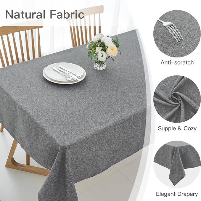 maxmill Linen Textured Rectangular Tablecloth Water Resistant Wrinkle Free Spill-Proof Stain Proof Table Cloth for Dining Room Decoration Banquet Party Wedding Holiday Dinner, 52 x 84 Inch, Dark Grey