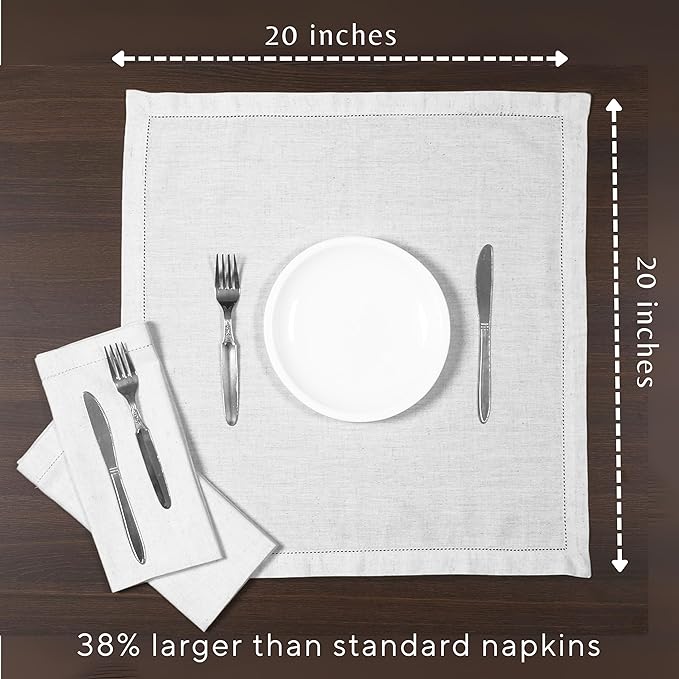 Decorative Cloth dinner Napkins With Hemstitched-Flax Cotton -White color,20x20,Wedding / Cocktails Napkins, Mitered Corners,Machine Washable, Set of12