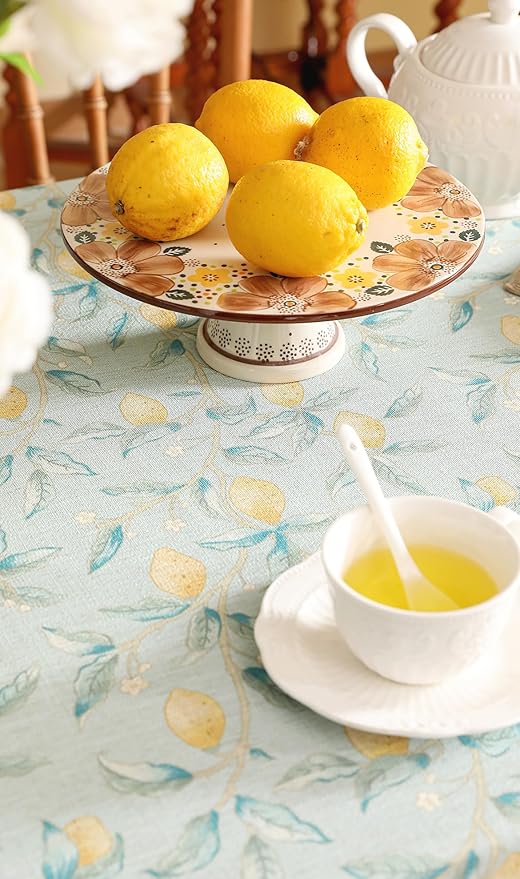 patdrea Designer Green Tablecloth for Rectangle Tables,Vintage Linen with Yellow Fruits Pattern Tablecloths,Cottage Rustic Table Cover Cloth Decor for Kitchen Dining Christmas,63"*87"