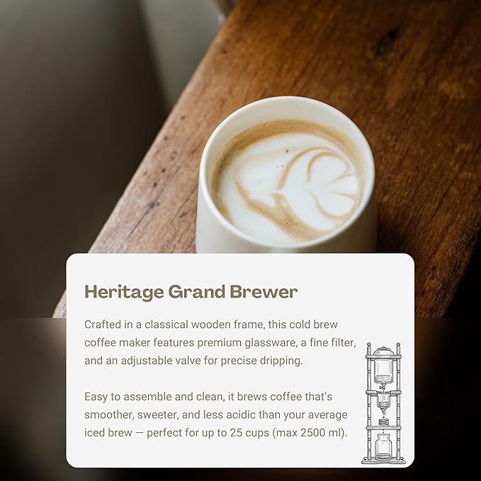 Nispira Cold Brew Drip Tower Iced Coffee Maker Glass Wooden Stand 25 Cups white