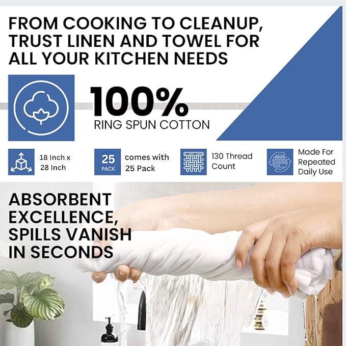 Flour Sack Towels – 24 Pack Cotton Kitchen Dish Towel, Tea Towels for Crafts, Embroidery, Baking, Bread Proofing – Thick, Absorbent, Quick-Dry – 18"x28" White