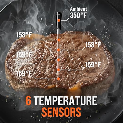 Upgraded Smart Bluetooth Wireless Meat Thermometer with Ultra-Thin Probe, 6 Sensors Accuracy Digital Food Thermometer 0.5S Instant Read, IP67 Waterproof for BBQ, Grill, Smoker, Oven, Air Fryer