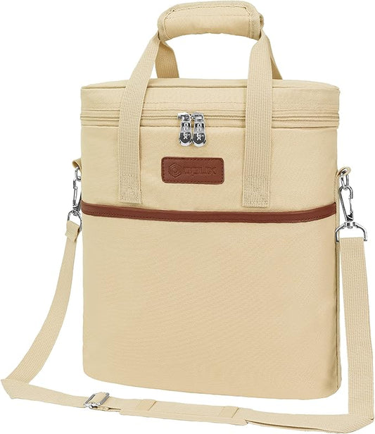 OPUX 3 Bottle Wine Carrier Tote, Insulated Leakproof Wine Cooler Bag, Wine Travel Bag Tote for Picnic Beach, Portable Wine Bottle Carrying Case, Gift for Wine Lover Women Men Christmas, Beige Cream