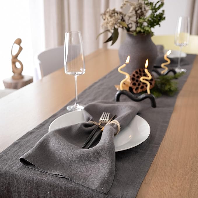 Linen Dinner Napkins 18 x 18 Inch - 100% Flax Linen Napkins - Stone Washed Pure Linen Cloth Napkins (Ash Grey, 18" x 18"(Set of 4))