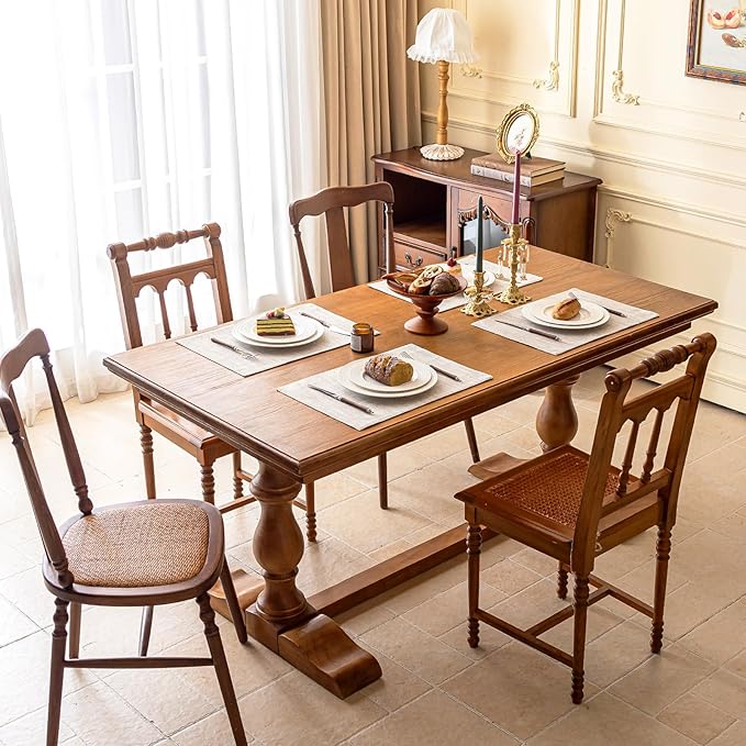 KXN Placemats Set of 4, Dual-Layer Thickened Faux Linen Table Mats, Heat Resistant & Wrinkle-Free, Machine Washable Cloth Place Mats for Kitchen Dining Indoor Outdoor (Cream Beige)