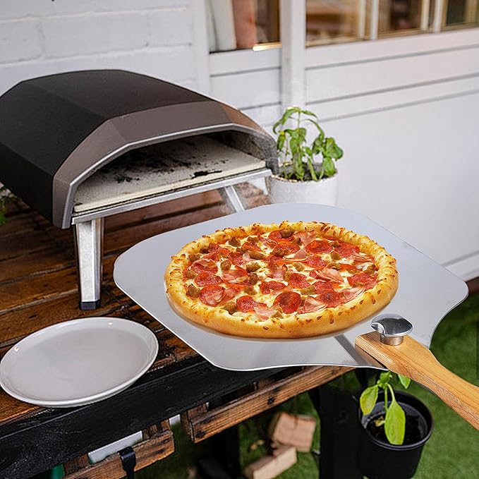 12 inch Metal Pizza Peel, HIA Aluminum Pizza Spatula Paddle Shovel with Foldable Wooden Handle, Great for Oven and Homemade Pizza