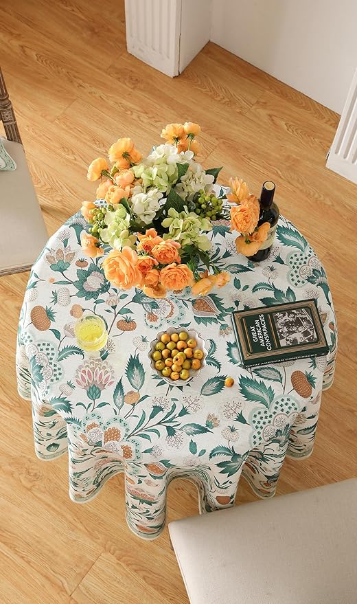 patdrea Designer French Table Cloth for Round Tables,Vintage Italian Floral Tablecloth,Country Summer Linen Tablecloth,Wrinkle Free Table Cover for Kitchen Dining,Christmas,Diameter 55"