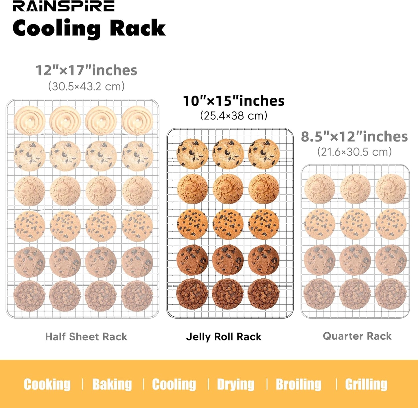 Rainspire Cooling Rack Stainless Steel, Heavy Duty Cooling Racks for Cooking and Baking, Oven Safe Wire Rack for Cooking, Baking Rack for Oven Cooking Fits Jelly Roll Pan, 10" x 15", 1-Pack