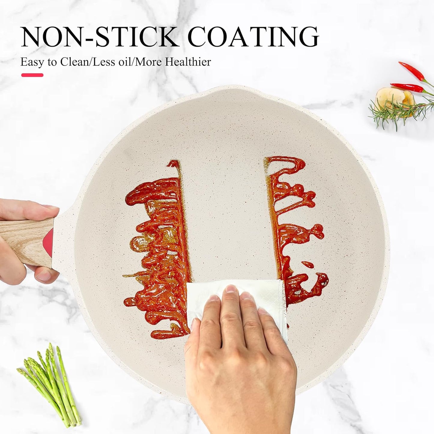 Vinchef 8 Inch White Nonstick Skillet, French Cream Shallow Fry Pan, Induction Compatible, Scratch-Resistant Ceramic Coating