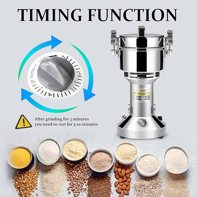 700g Grain Mill Grinder High Speed Food Grain Mill Stainless Steel Seeds Flour Nut Pill Wheat Corn Herbs Spices & Seasonings Dry Grinder Electric Machine Grinder for Kitchen
