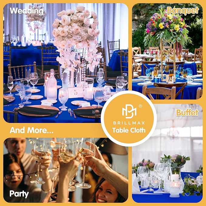 BRILLMAX 4 Pack Royal Blue Round Tablecloths 132 Inch - Circle Bulk Linen Polyester Fabric Washable Table Cloth Cover for Wedding Reception Banquet Birthday Party Buffet Restaurant
