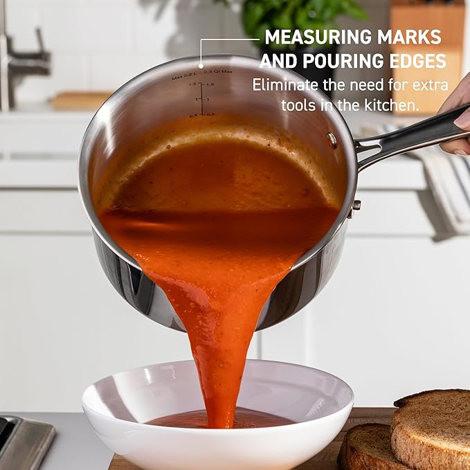 T-Fal Pro Tri-Ply Stainless Steel Cookware Set, 10 Piece-Induction Compatible, Oven Safe 500F, Lids-350F, Even Heat, Professional Quality, Durable, Induction Pots and Pans Set, Silver