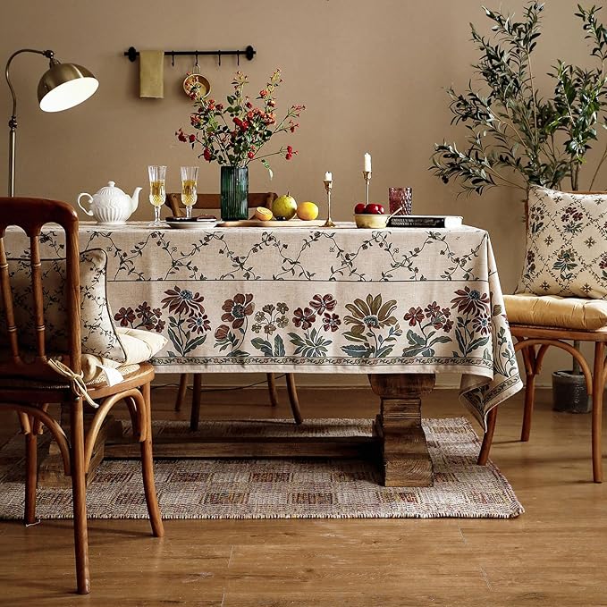 patdrea Tablecloth French Country Soft Breathable Floral Table Cloth Kitchen Dining Tablecloth for Rectangular Tables for Parties Christmas 63"x 94"