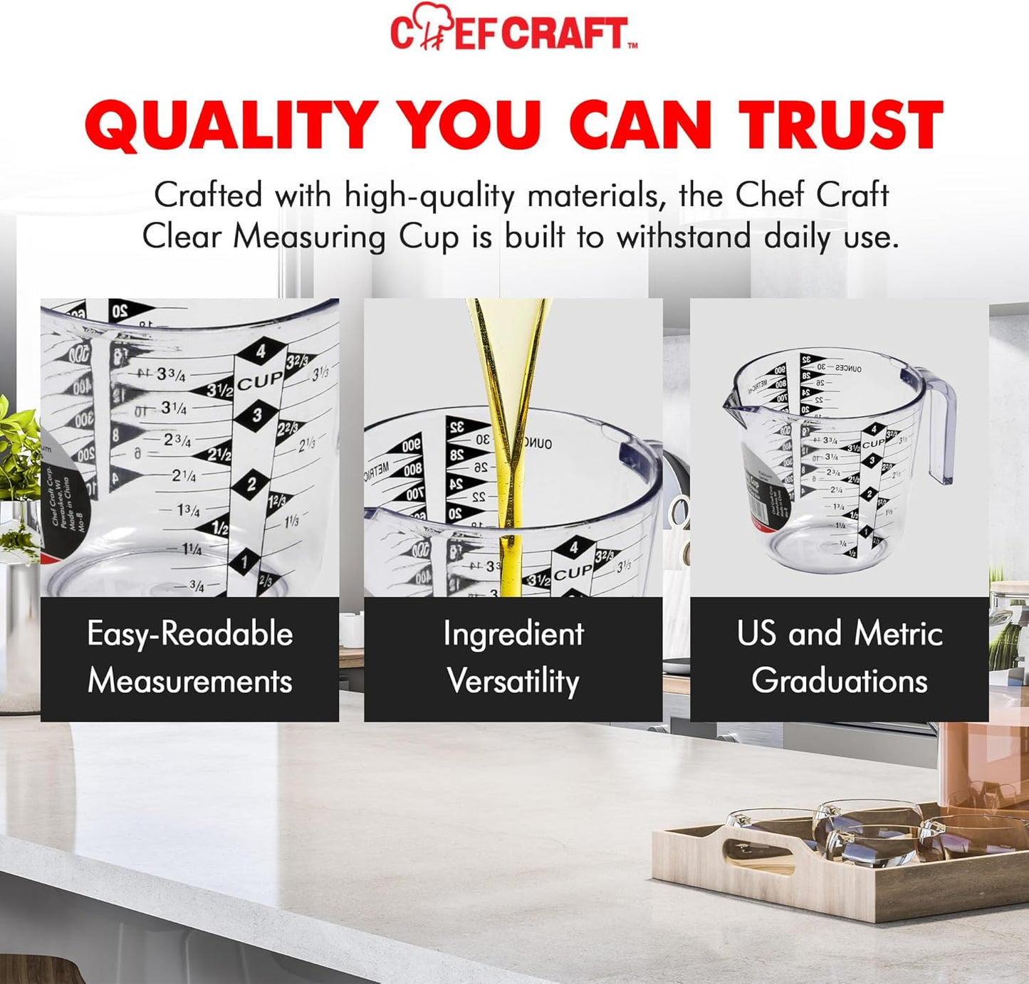 Chef Craft Select Plastic Measuring Cup, 4 Cup, Clear