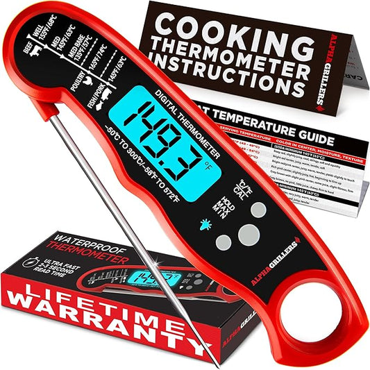 Alpha Grillers Meat Thermometer Digital - Instant Read Food Thermometer for Cooking Grilling BBQ Accessories Kitchen Gadgets Stocking Stuffers for Men Christmas Gifts for Men White Elephant Gifts Him