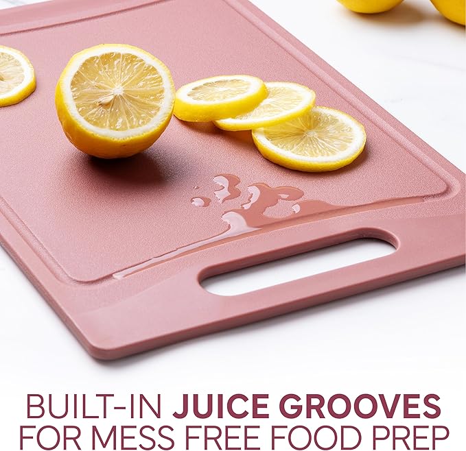COOK WITH COLOR Non-Slip Cutting Board Set – Kitchen Essentials with Easy Grip Handle for Meat, Veggies, and Fruits, 3 Cutting Boards, Rose